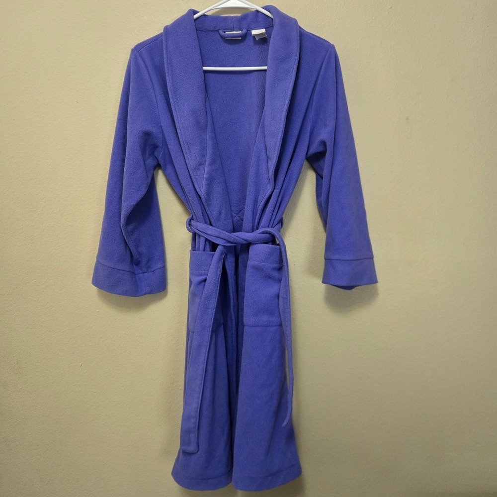 LL Bean Kids Fleece Robe Purple Periwinkle Shawl Collar Belted M 10-12 212316